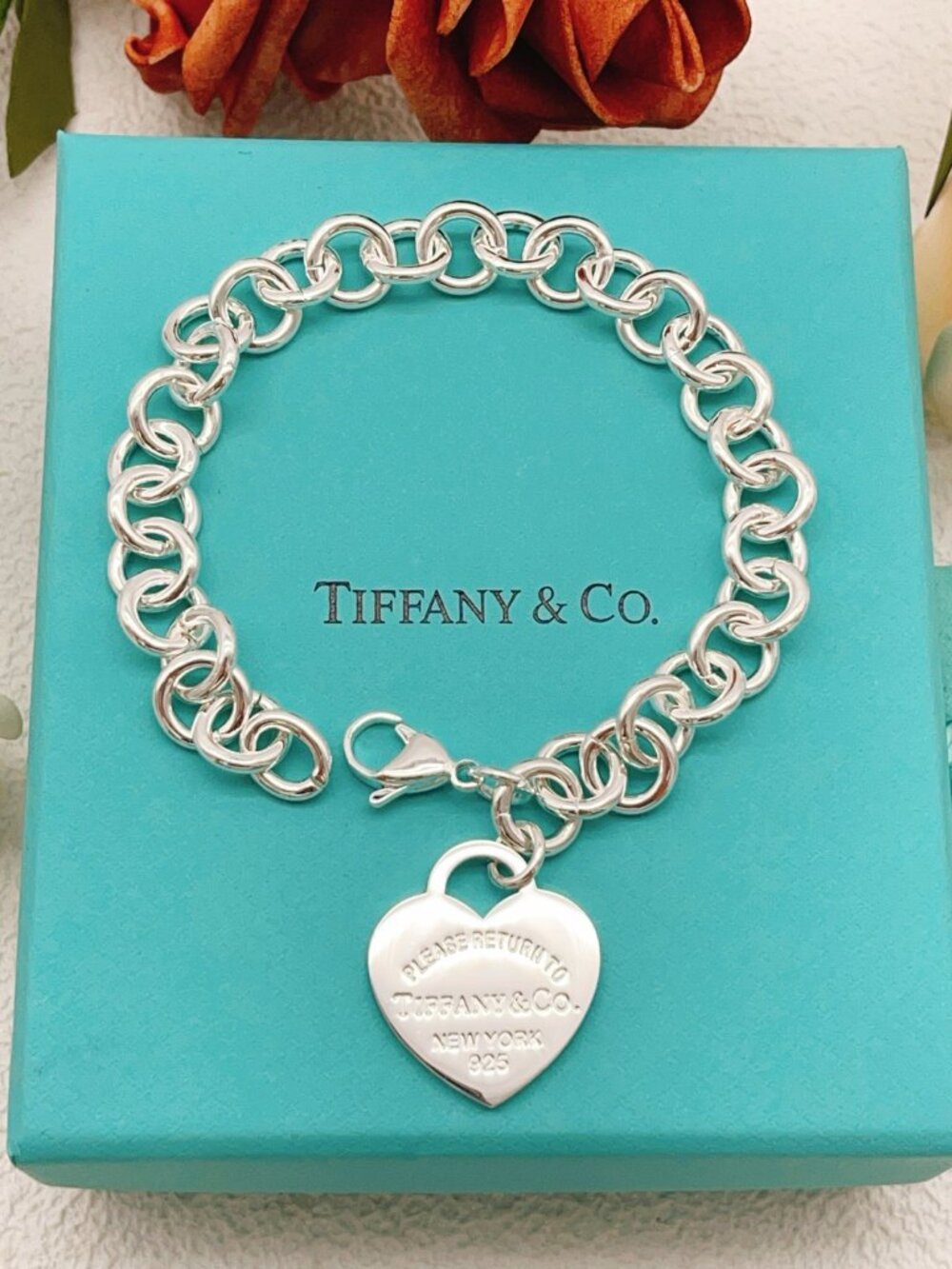 Tiffany & Co. Sterling Silver Heart Tag Charm Bracelet - Silver